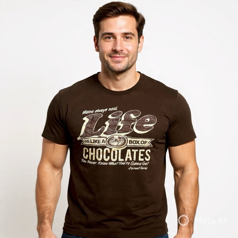 Bubba Gump Shrimp Forrest Gump Box of Chocolates Graphic Tee Brown XL